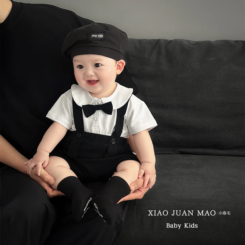 K25X132夏季男女宝周岁礼服韩系洋气薄款凉快帅气时尚学院风套装