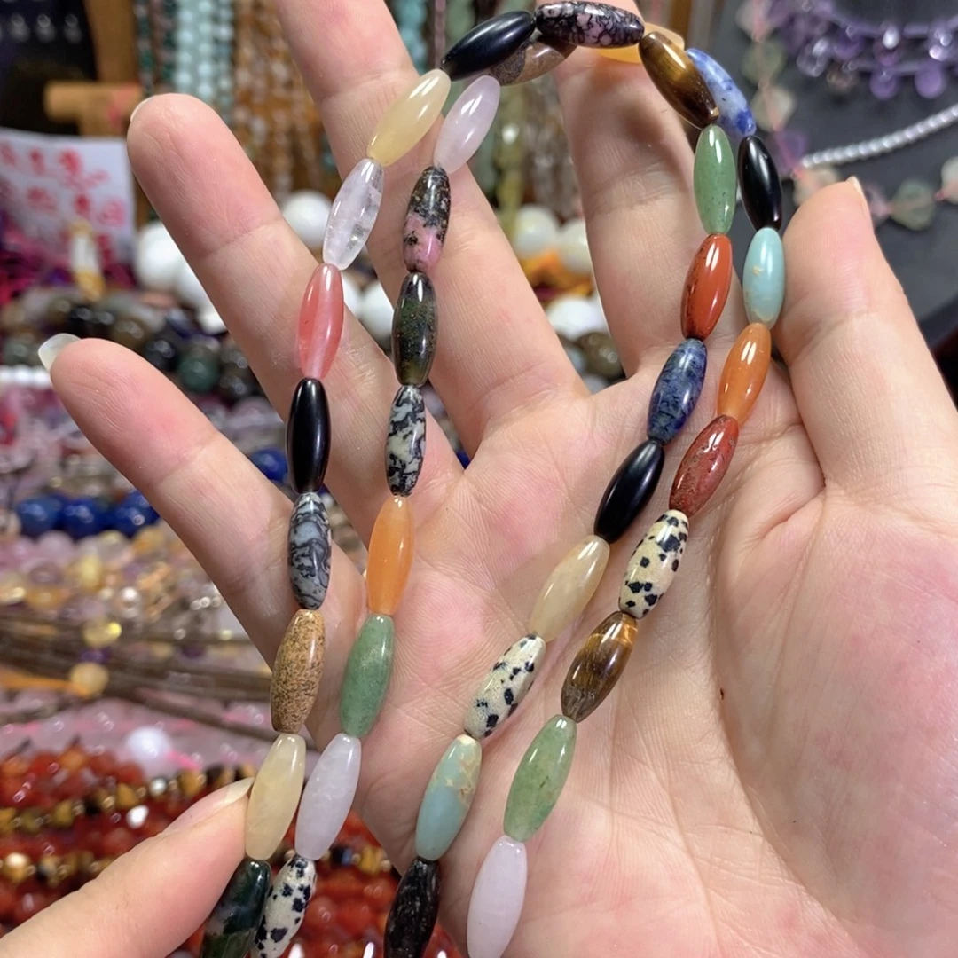 未镶嵌玛瑙/玉髓珠宝半成品多宝米珠一条卡6*16mm