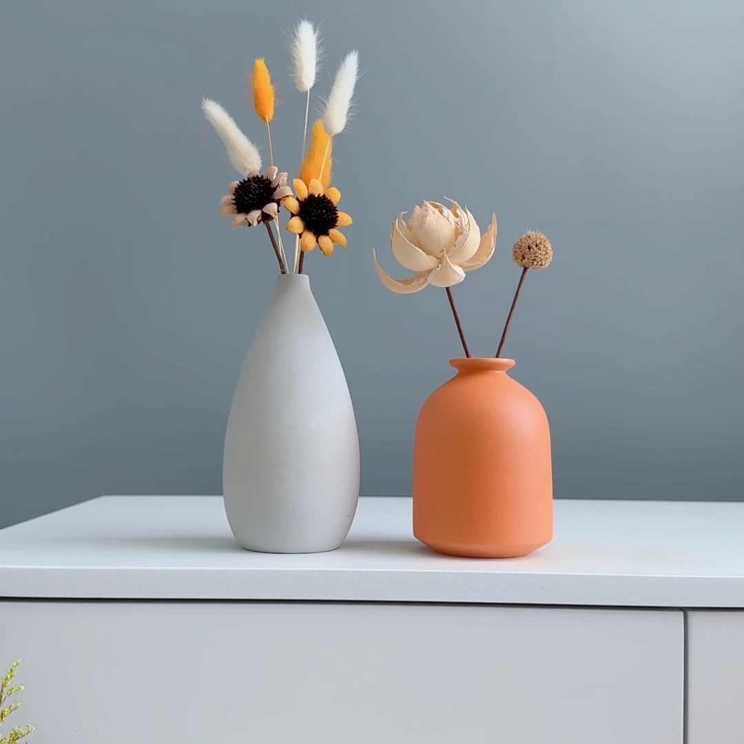 摆件陶瓷小花瓶摆件含花总高约20-30cm