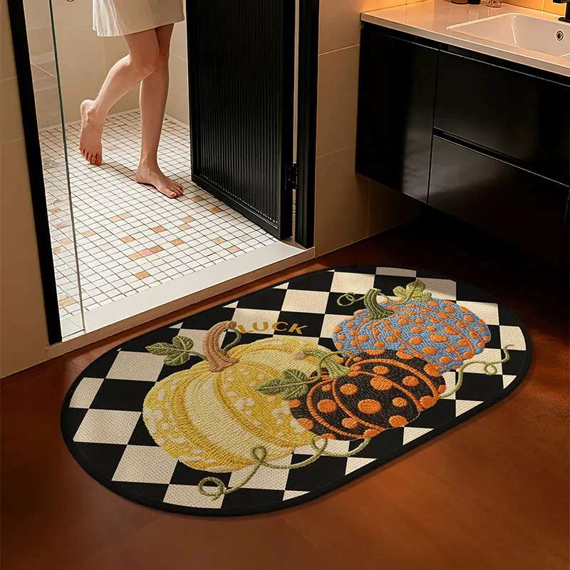 针织南瓜仿亚麻浴室地垫吸水速干卫生间门口防滑脚垫厕所地毯WXY