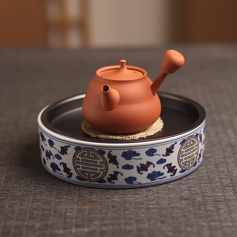 潮州古典壶承釉下彩仿锡盖干泡台储水茶盘功夫茶具