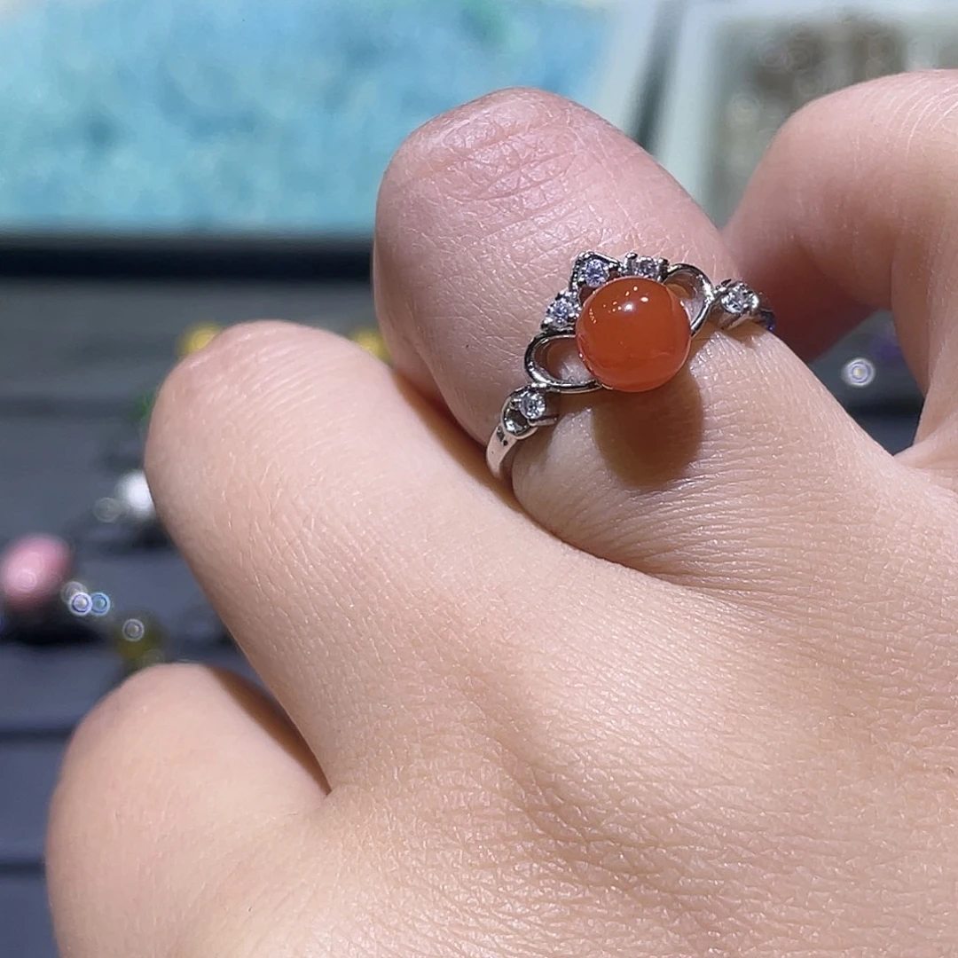 水晶戒指银S925镶嵌皇冠南红戒指