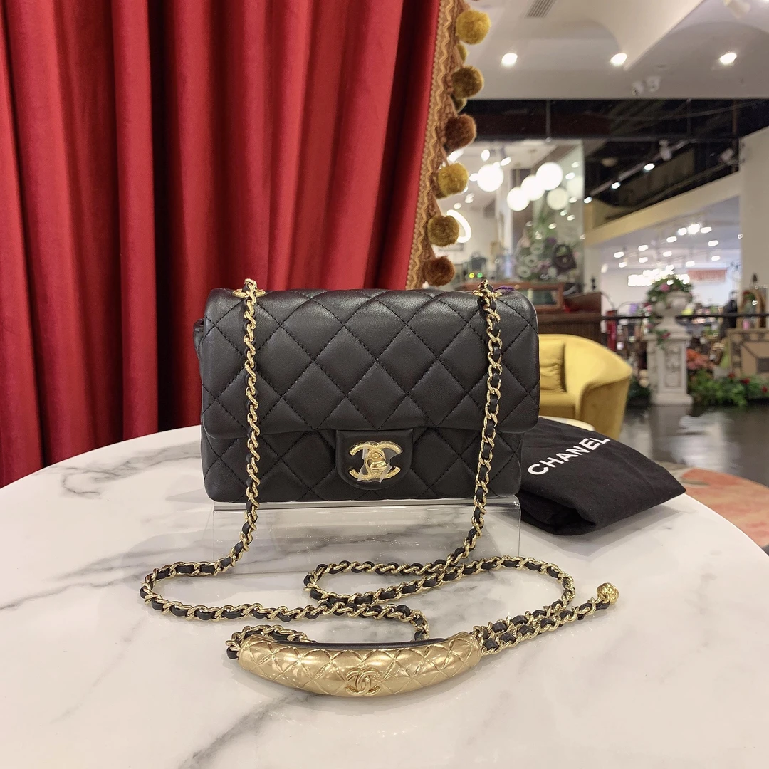 99新 Chanel/香奈儿 24b金柱方胖子黑金芯片款/31660713
