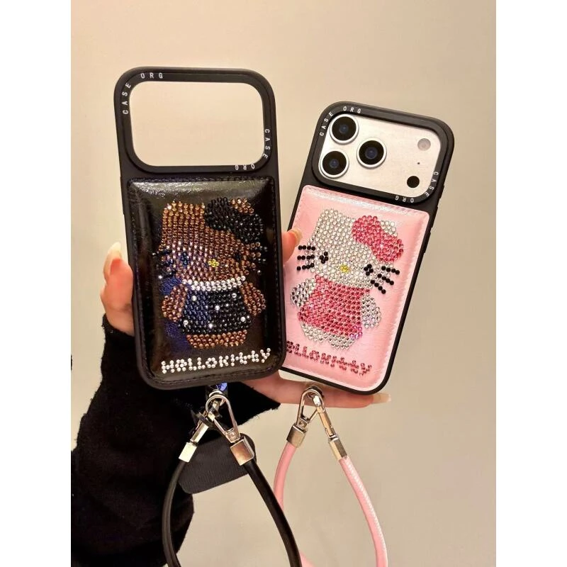 可爱卡通皮纹点钻猫咪适用iphone17promax苹果手机壳16pro新款15p