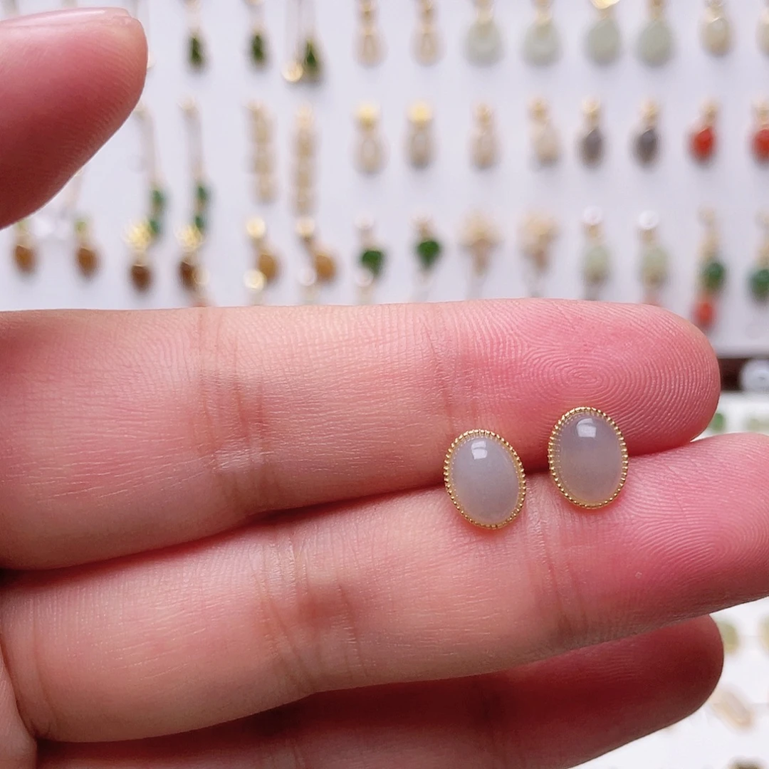 和田玉银S925镶嵌耳饰