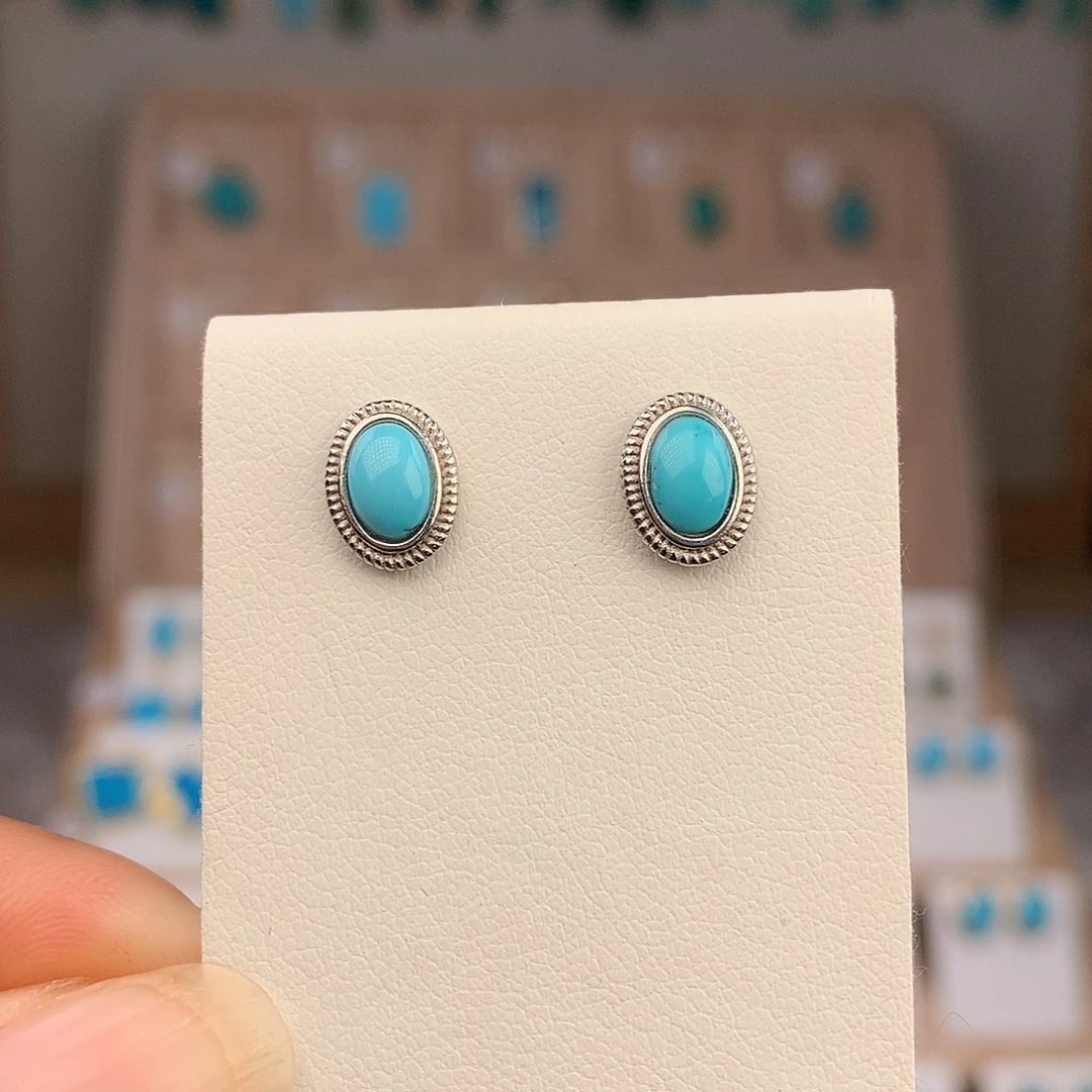 绿松石银S925镶嵌耳饰