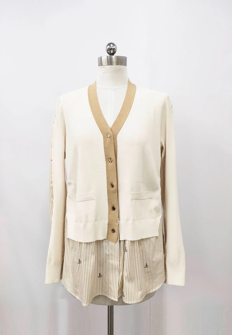 长袖短款V领拼接衬衫255721-4