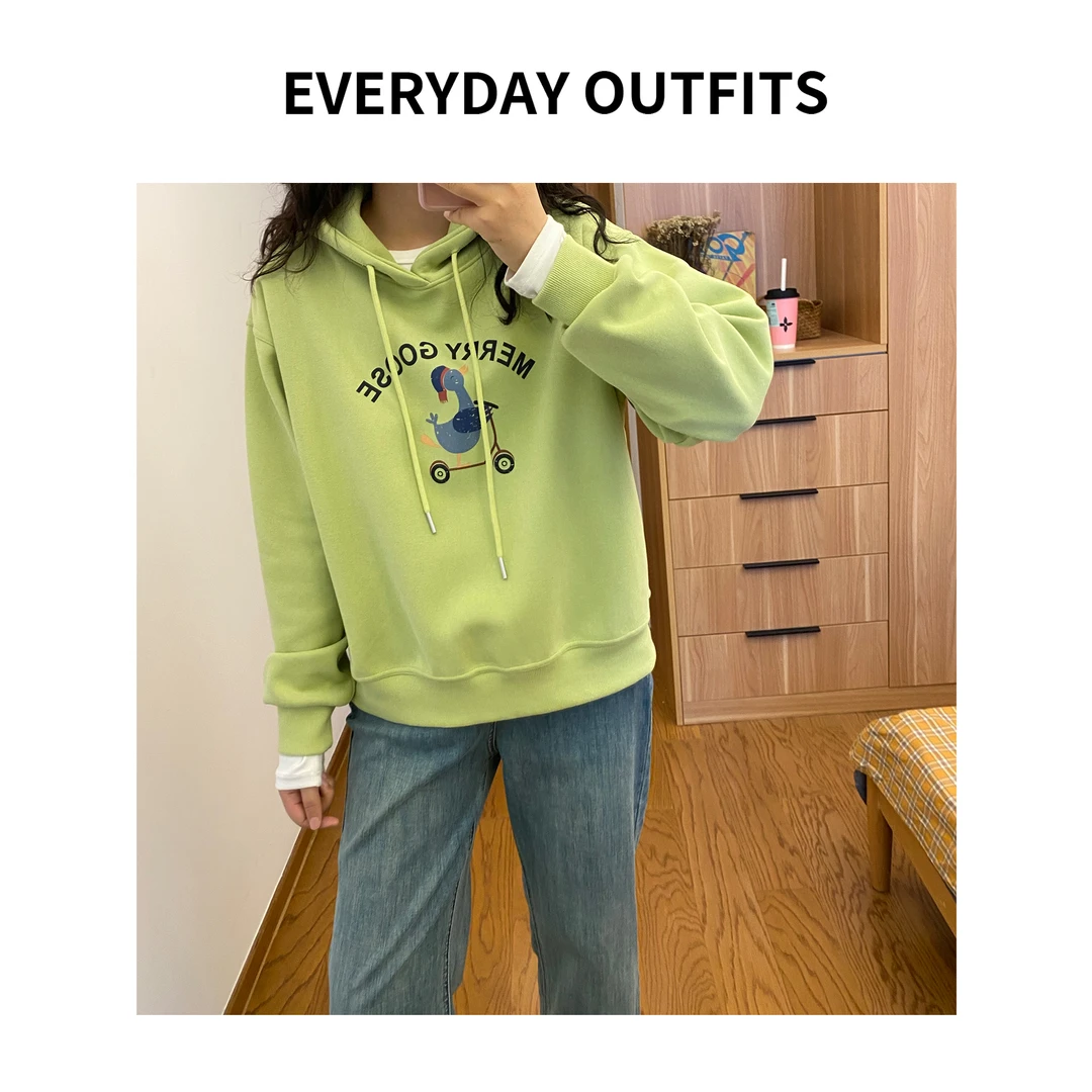 日褡 鸭子连帽卫衣5C19休闲百搭复古宽松减龄显瘦小众 8019清仓