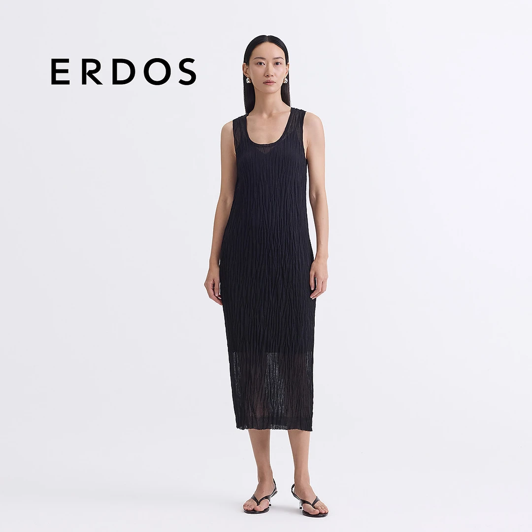 ERDOS 苎麻混纺无袖U领连衣裙小黑裙【夏花】25年夏新品
