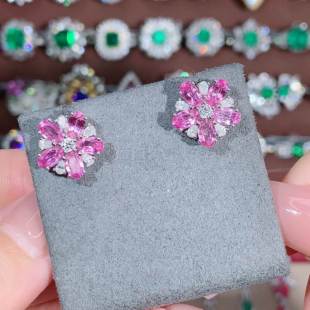 耳饰18K金镶嵌彩色蓝宝石2.38ct/天然宝石/七天无理由