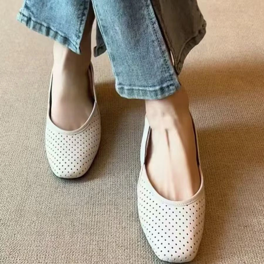 法式超软镂空洞洞单鞋2025低跟跟透气凉鞋S8888