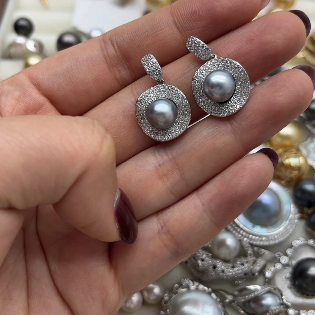 海水珍珠耳饰银S925镶嵌