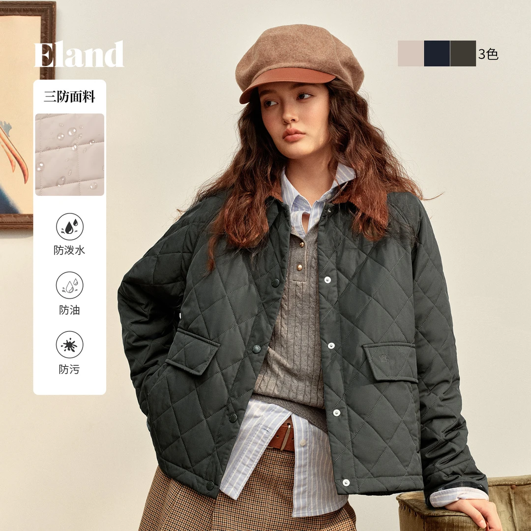 【暖格绗缝棉服】Eland衣恋棉服菱格保暖棉衣加厚外套EEJPF4TE01