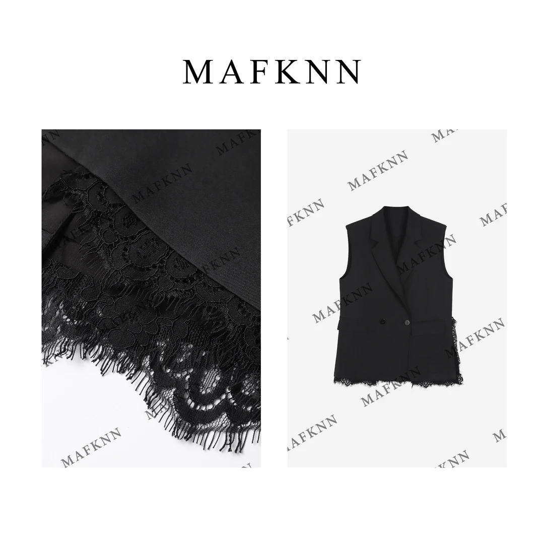 MAFKNN/玛肯时尚休闲简约纯色百搭春季蕾丝边马甲MK11674