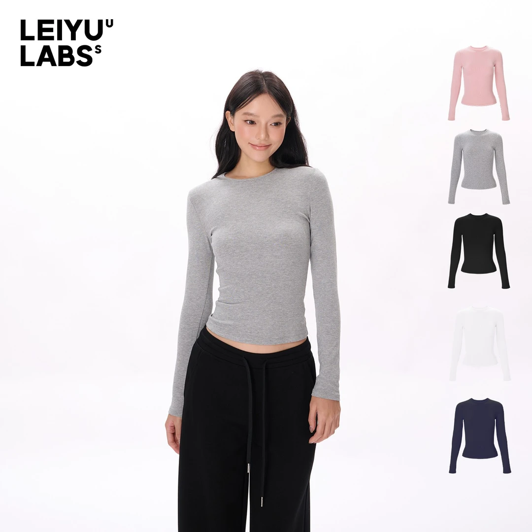 LEIYU LABS小圆领基础长袖打底T恤女秋2025新款高弹紧身柔糯上衣