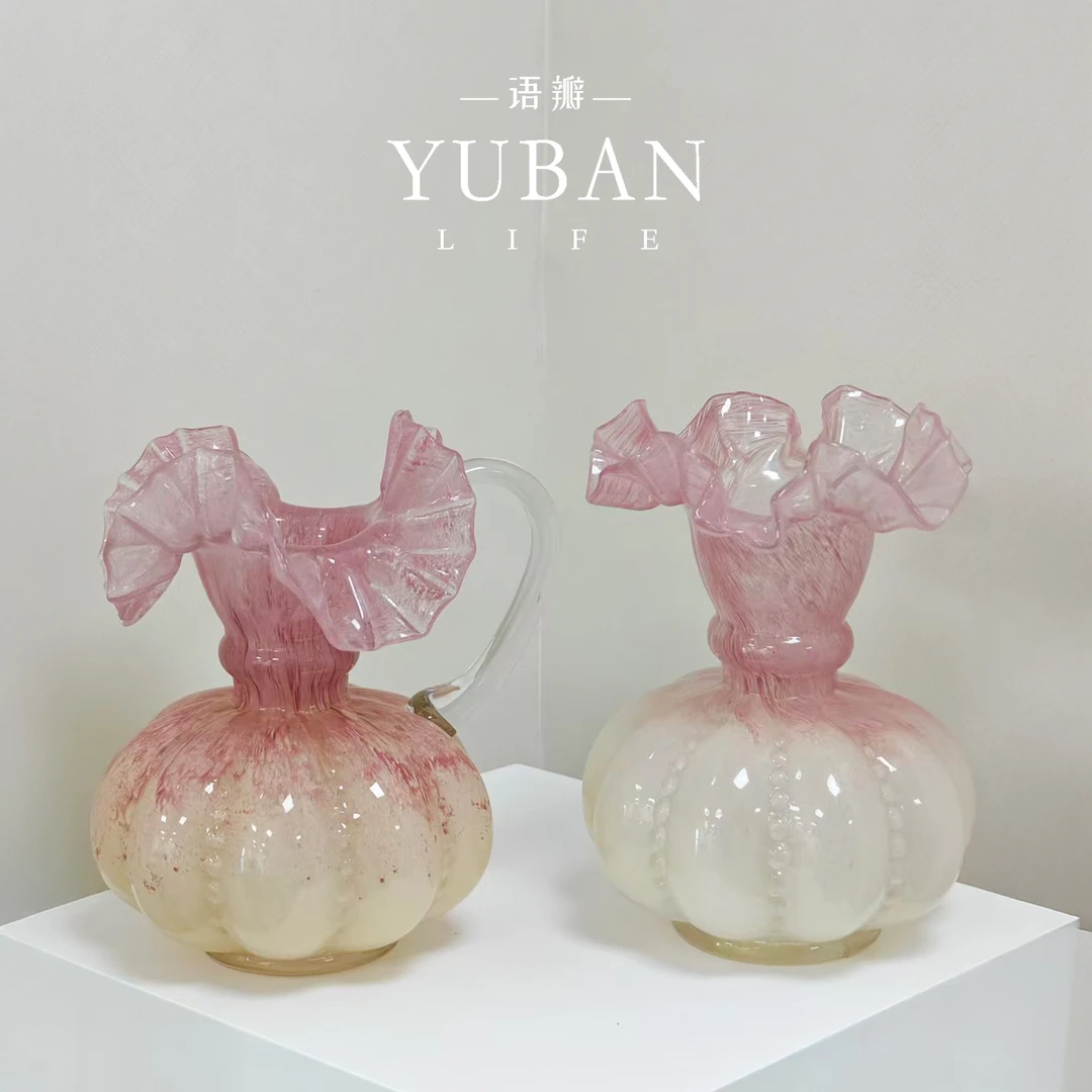 粉樱 中古芬顿渐变琉璃花瓶 法式复古室内桌面插花装饰摆件