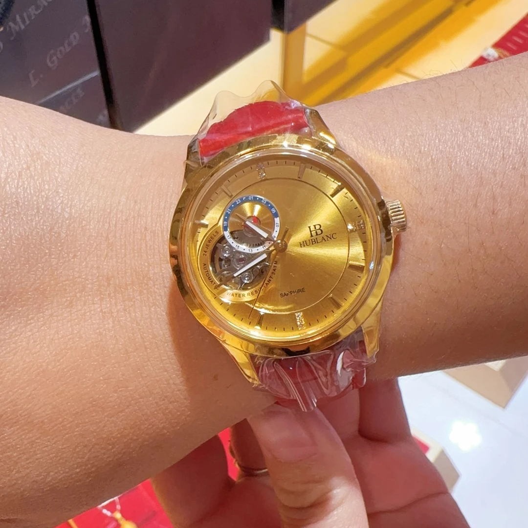 情侣圆形金表黄金男士女士腕表高端进口机械机芯手表