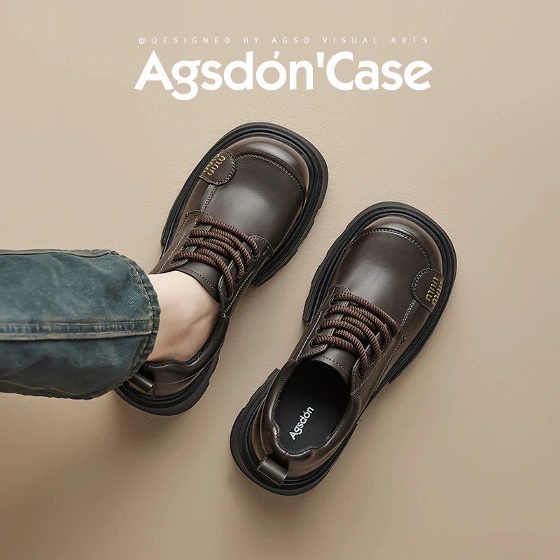 ~奥古狮登棕色乐福鞋女2025新款秋季厚底大头皮鞋英伦风粗跟单鞋W