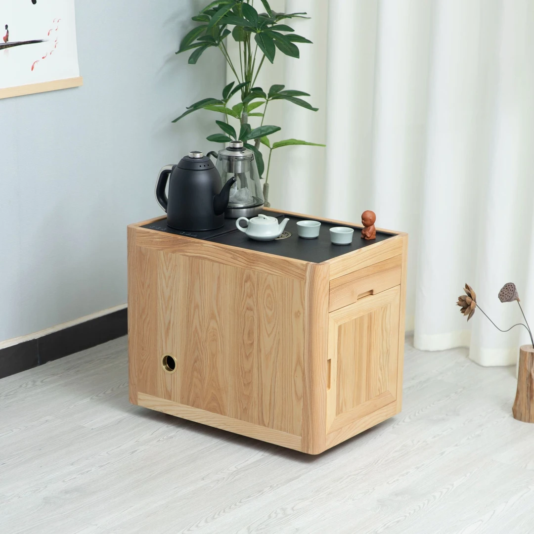 白蜡木茶几简约风油漆工艺泡茶桌可移动简约桌子茶水柜储物柜