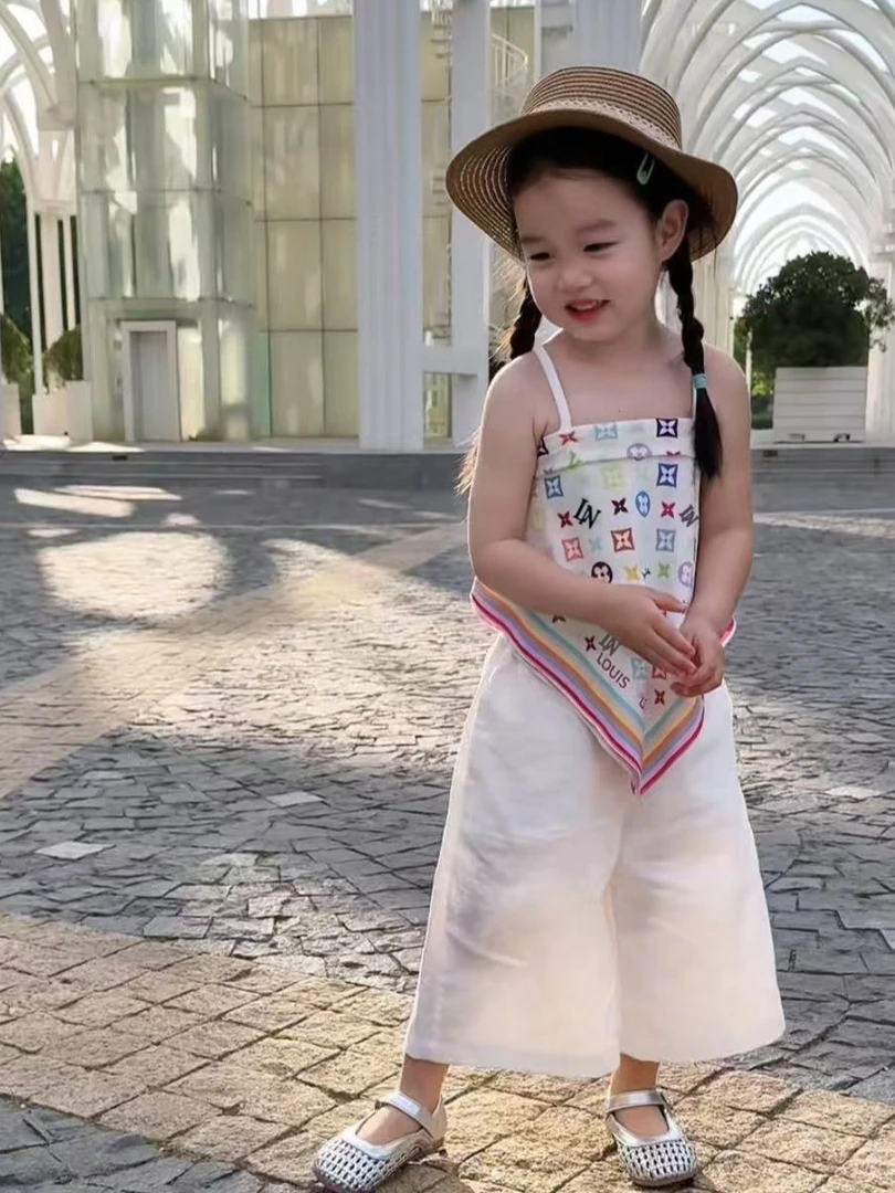 女童丝巾吊带夏装2025新款气质套装韩系设计感不规则小众无袖上衣