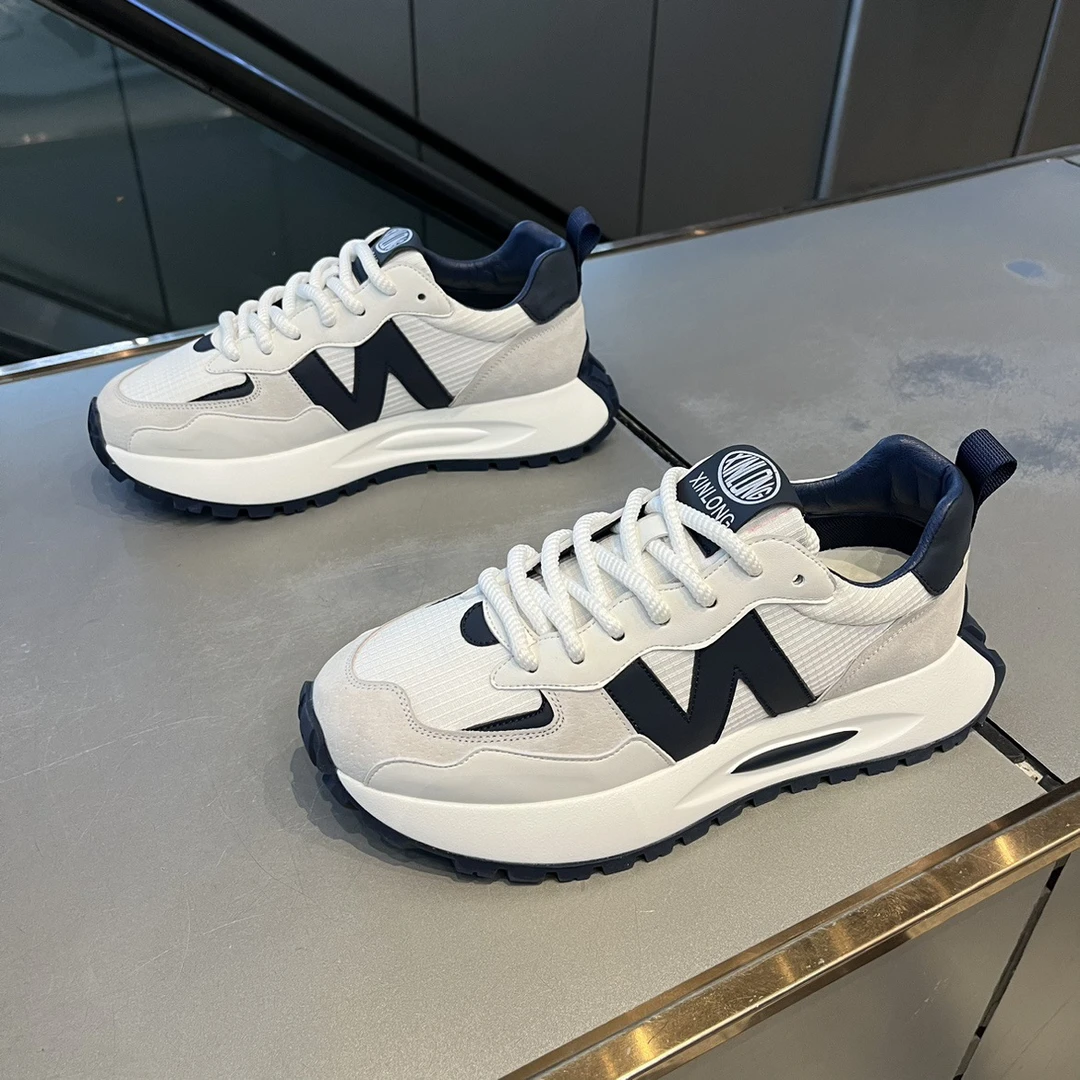 百搭夏季网面透气男鞋2025新款耐磨厚底小白鞋爆款潮流运动老爹鞋