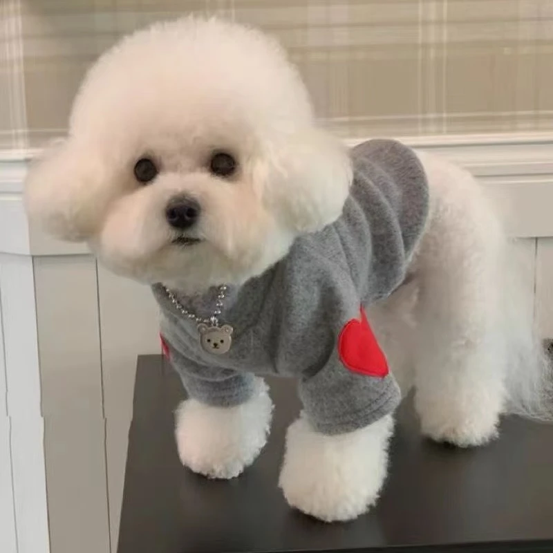 春秋冬狗狗爱心保暖卫衣宠物衣服泰迪比熊博美小型犬猫猫咪打底衫