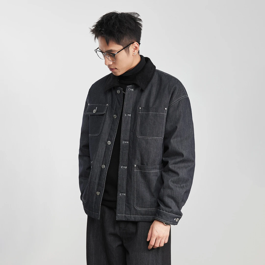 ChicSoso美式复古90白鸭绒牛仔翻领羽绒服冬季加厚保暖百搭外套男