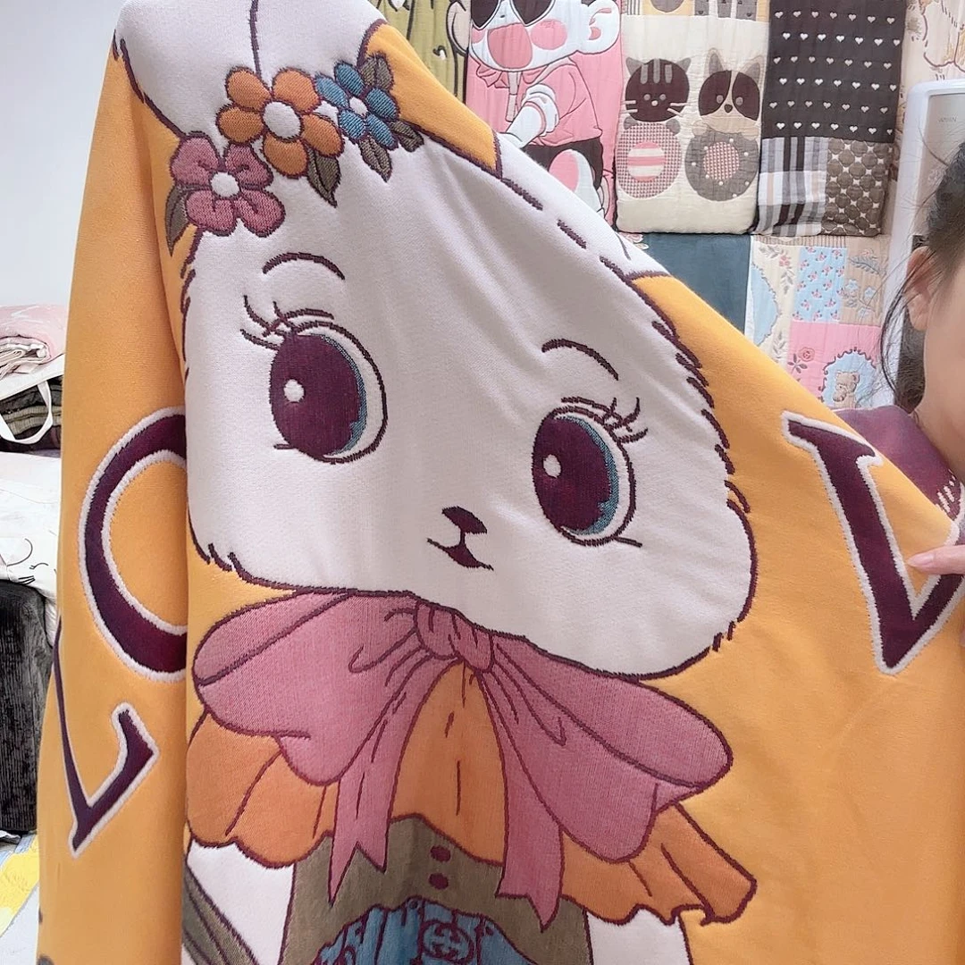 棉孤品纱布被花小兔150200