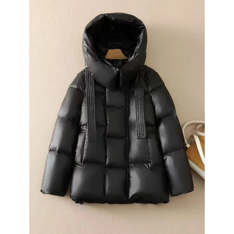 设计感韩版女装2025冬季新品短款加厚保暖连帽泡芙羽绒服外套001