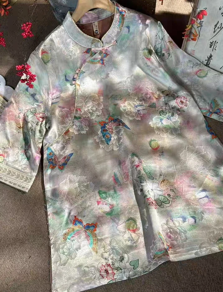 新中式2025新款流行趋势轻奢款老料金标丝绸大衫