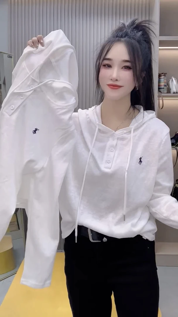 2025早秋新款韩版小马刺绣时尚百搭连帽防晒长袖T恤女宽松显瘦