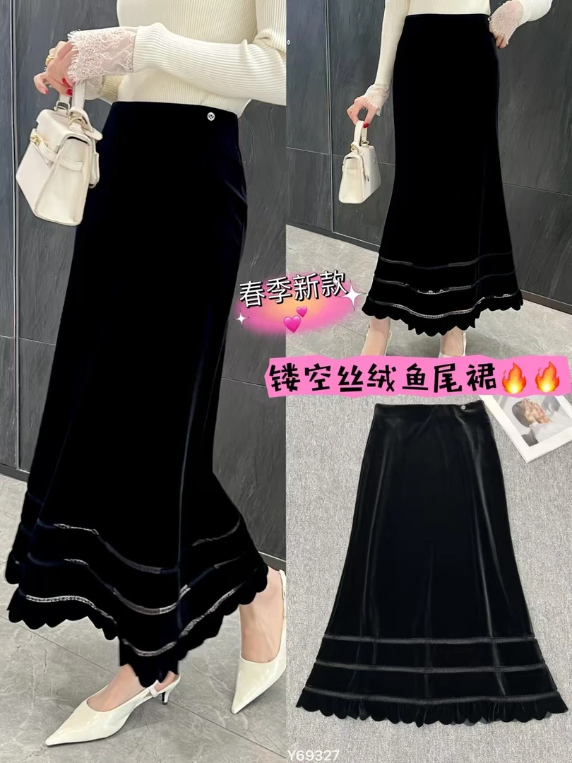 美娅MY 四季款丝绒烧花半裙