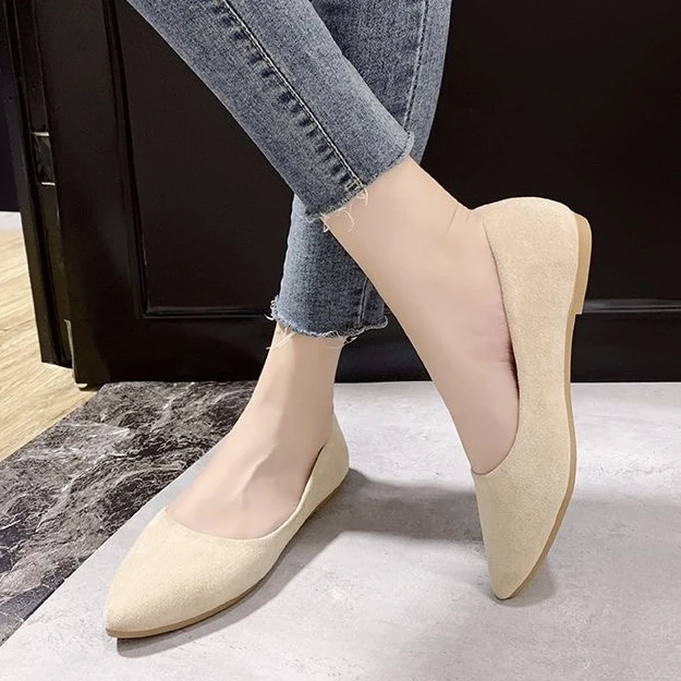 1313-1平底单鞋女2024新款软底浅口百搭舒适尖头绒面四季工作鞋