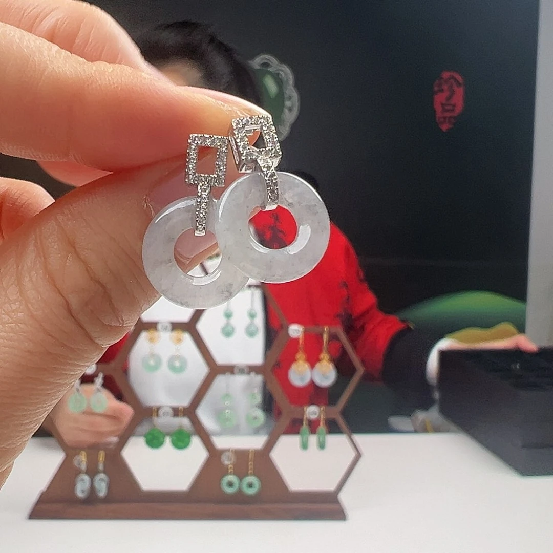 银S925镶嵌翡翠耳饰