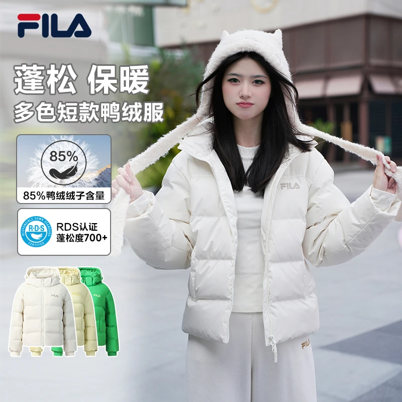 FILA斐乐正品女款【斐暖科技】防风连帽保暖简约运动羽绒服秋冬穿搭