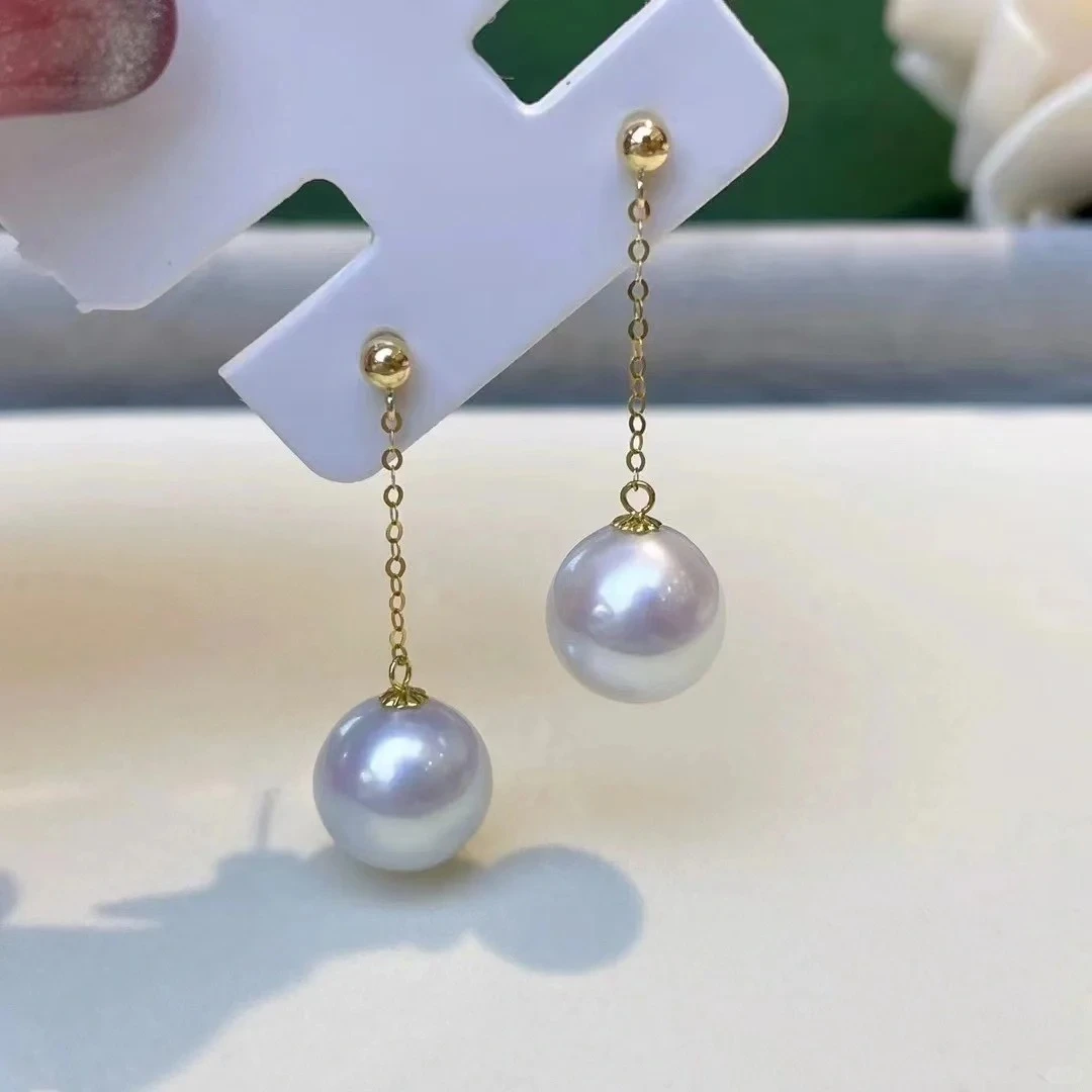 925银耳饰 大风吹耳坠 9-10mm正圆极光几乎无暇时尚百搭贝珠经典