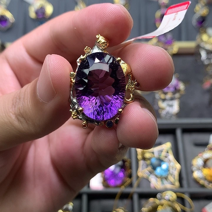 吊坠(不含链)银S925镀金镶嵌紫晶