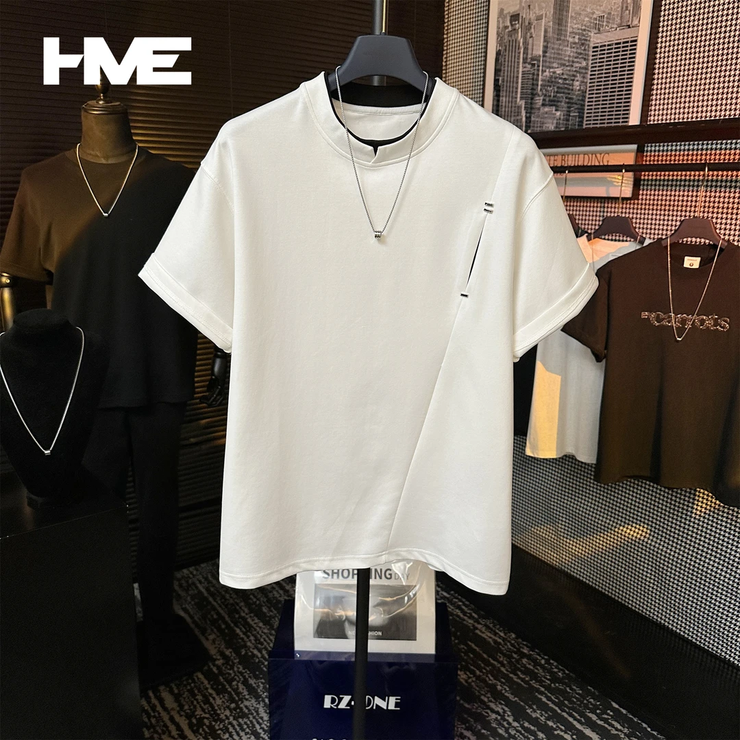 【T7001】夏季重磅原创假两件明线拼接设计简约冰感棉圆领短袖T恤