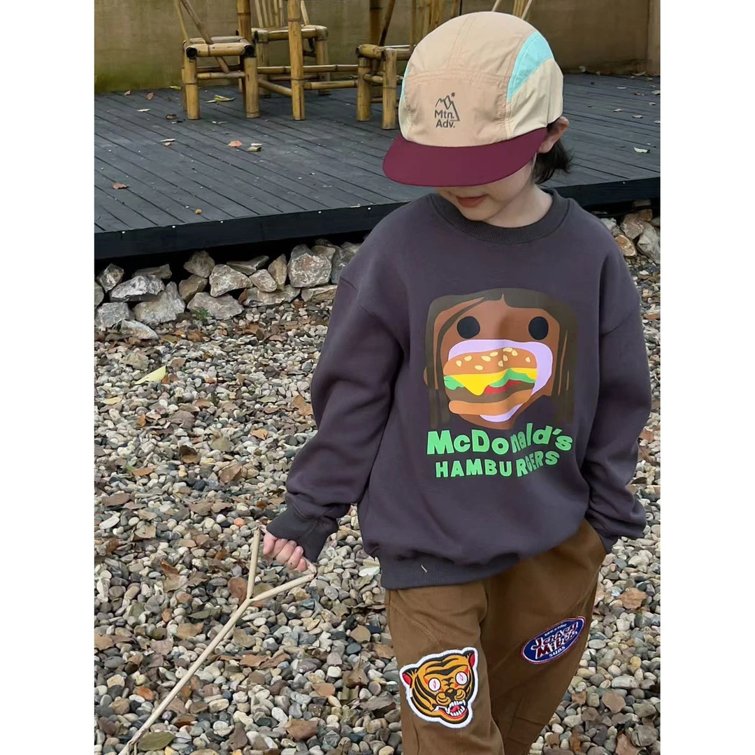 *7303【吃汉堡】时尚百搭休闲冬季儿童加绒卫衣