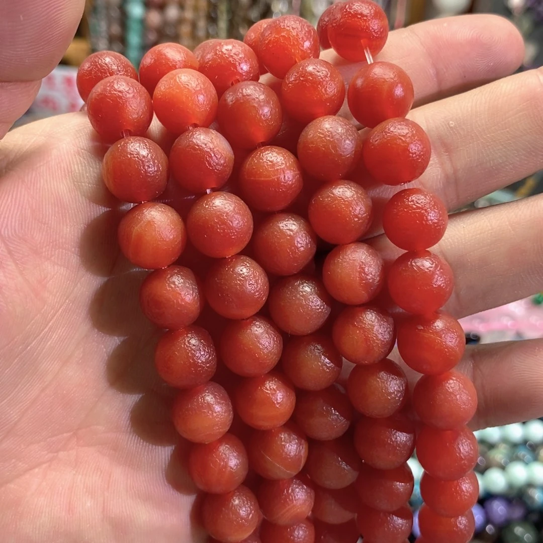 未镶嵌玛瑙/玉髓珠宝半成品橘皮红玛瑙一条卡12mm