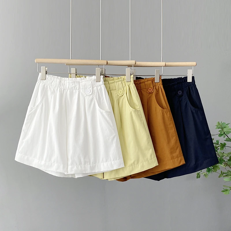 短裤女款夏天宽松大码高腰花边百搭松紧腰围休闲阔腿A字四分裤