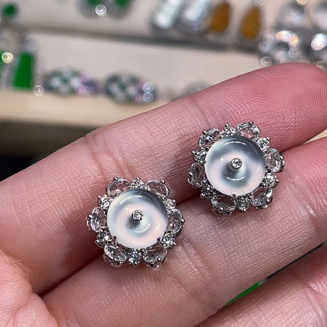 翡翠18K金镶嵌耳饰玻璃种平安扣