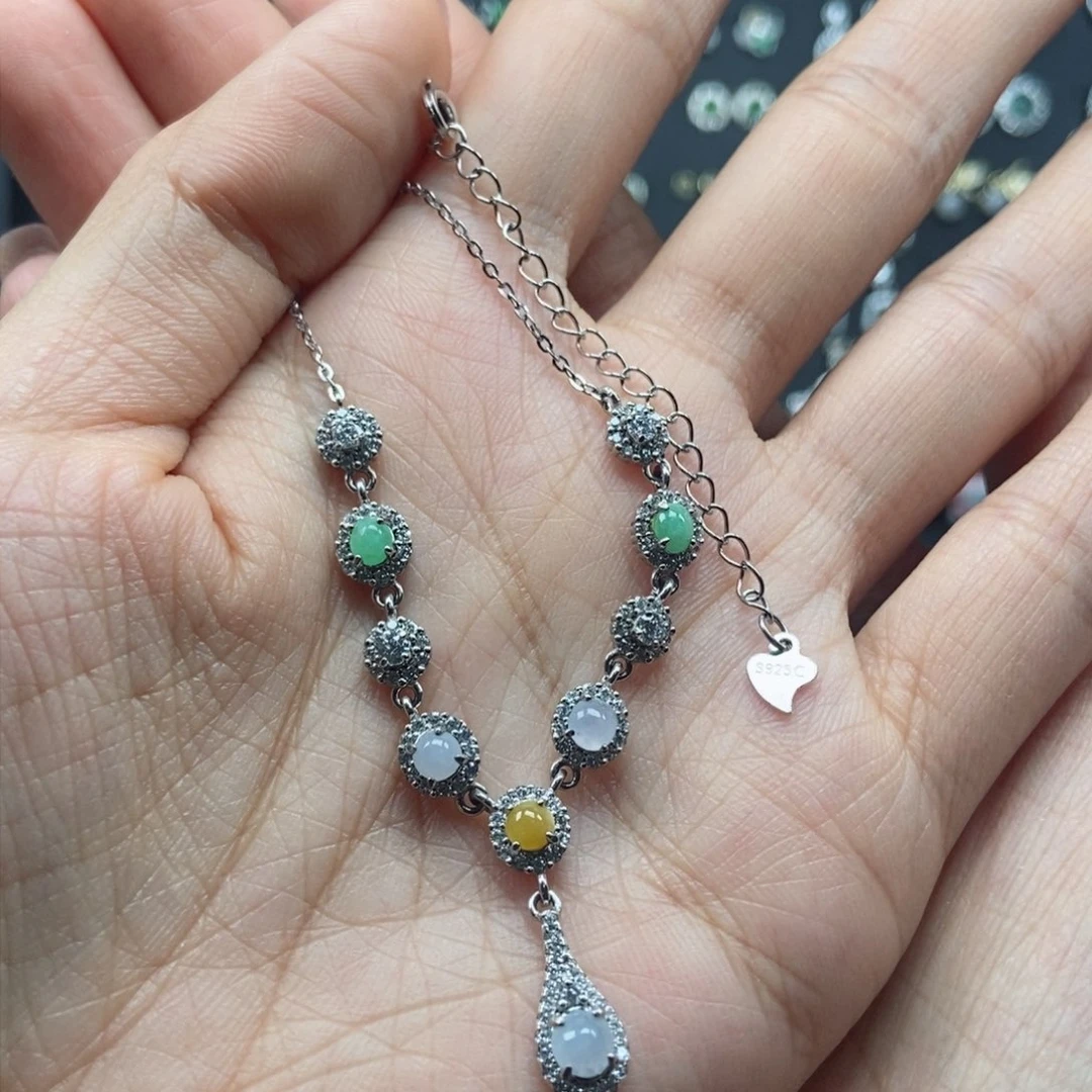 翡翠耳饰银S925镶嵌翡翠首饰