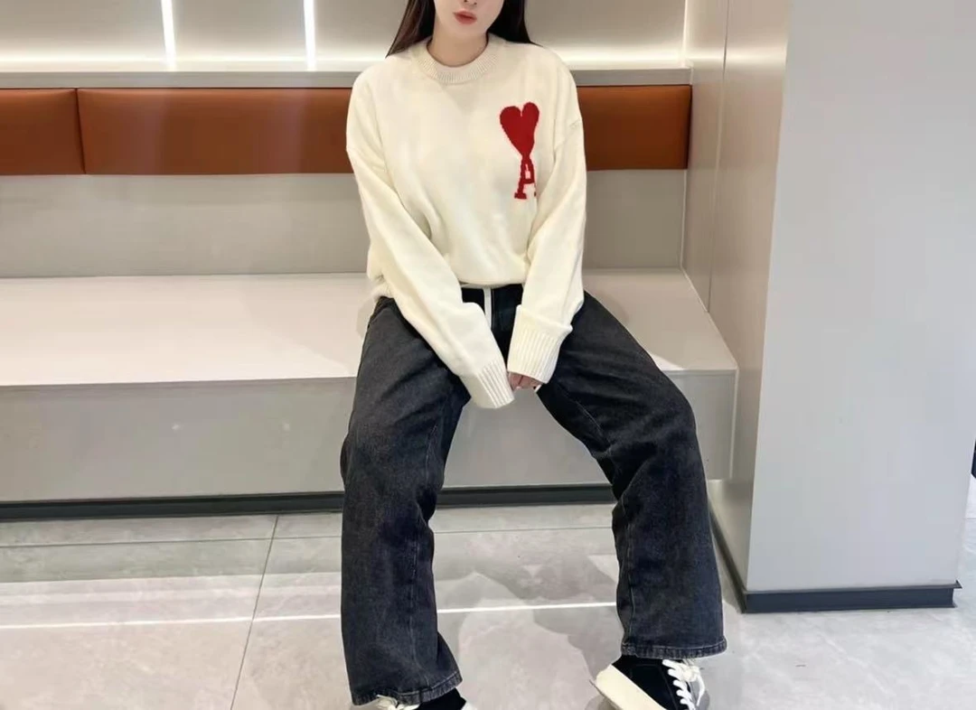 未使用 AMIPARIS ML1胸口大爱心字母套头羊毛衫男女同款BFUKS002