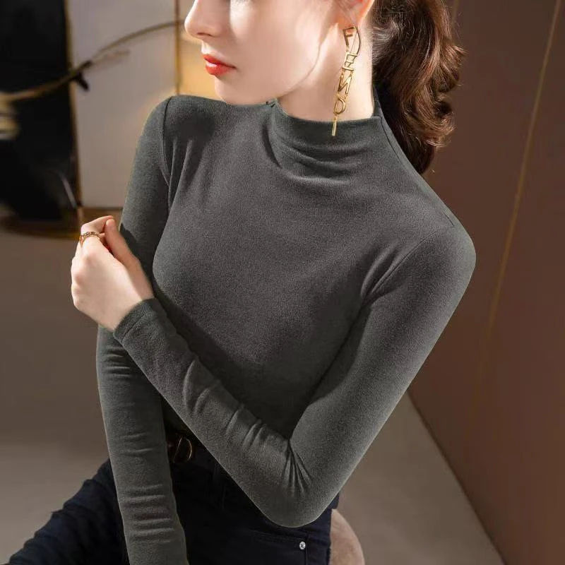 2026年秋冬半高领打底衫女内搭新款双面德绒加厚洋气修身长袖t恤