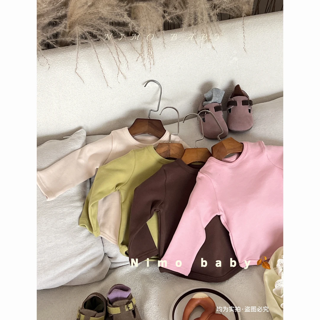 NIMO【糖果】韩版女宝宝打底衣圆领百搭休闲外穿长袖磨毛打底
