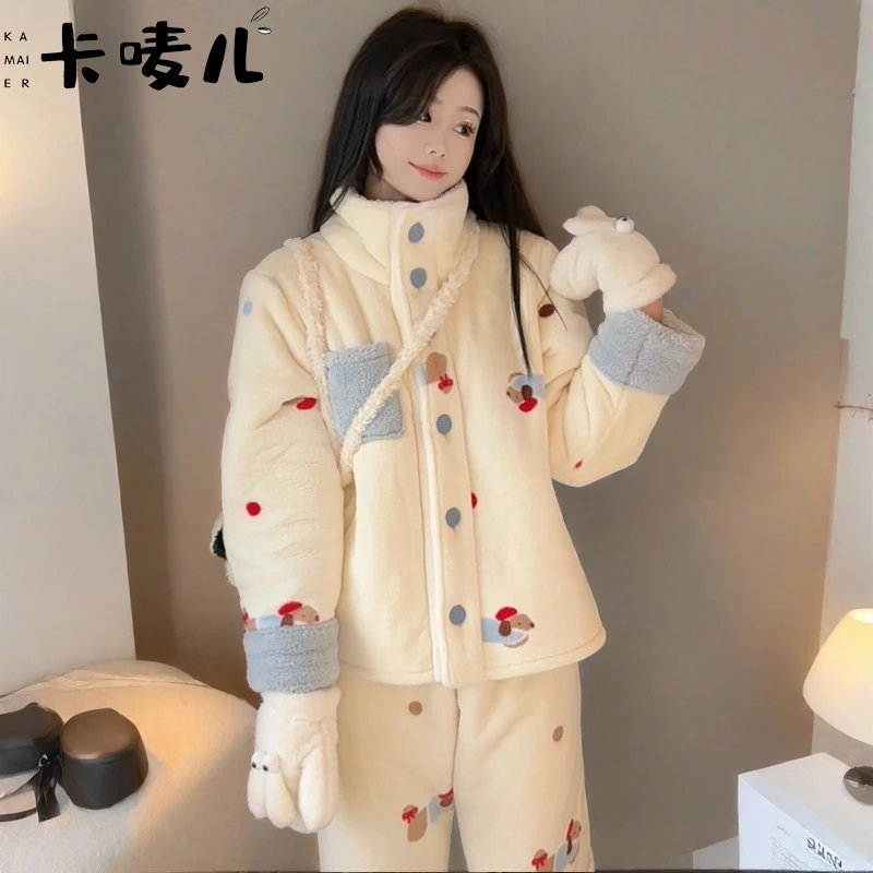 睡衣女士秋冬女款爆款2025新款加绒加厚保暖小香风韩系女主家居服