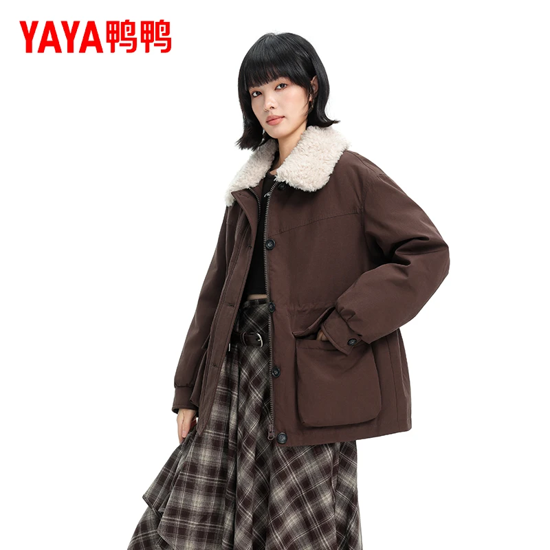 鸭鸭羽绒服女士2025年秋冬韩版中长款时尚百搭简约加厚毛领外套