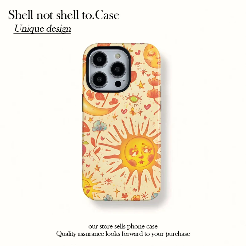 抽象艺术太阳磁吸菲林二合一适用苹果16promax手机壳15防摔14硬13