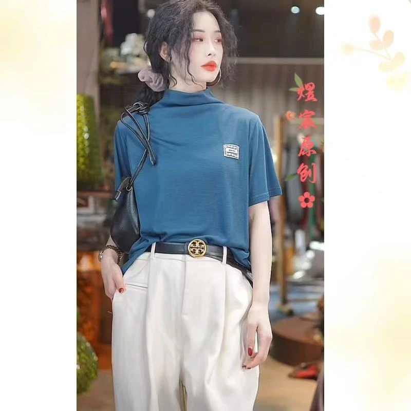 煜宸原创【6630】25年新款立领套头复古时尚纯色百搭气质显瘦打底衫